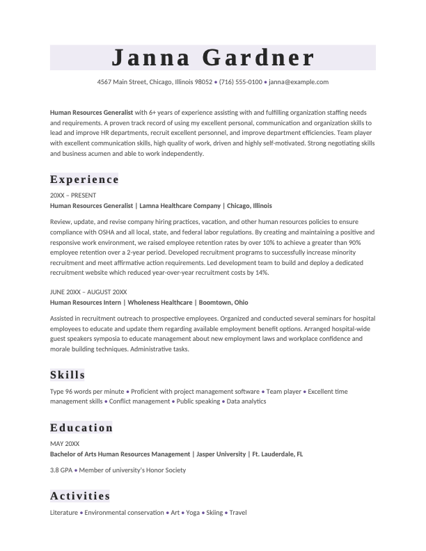 ATS classic HR resume